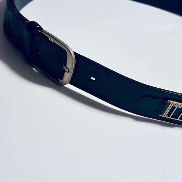 Vintage Dunhill Black Leather Belt 44” Gold Logo Plaque – Excellent Condition - Picture 3 of 9